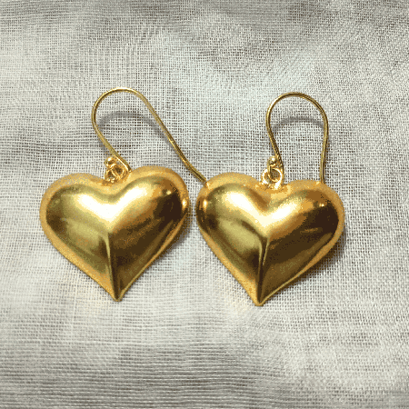 Puffy Gold plated Heart Earring, Brass handmade jewelry